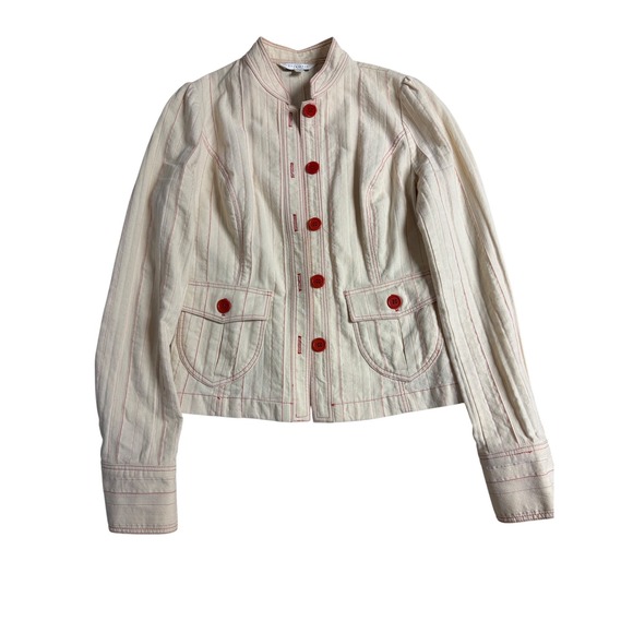 Liquid Jackets & Blazers - Liquid Cream Red Pinstripe Mandarin Collar Blazer Jacket Womens Size 4